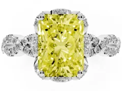 Fancy Yellow Radiant Cut Diamond Halo Twist Band Solitaire Ring Set in Silver with Prong-Set Center Stone