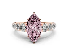 Fancy Pink Marquise Cut Diamond Solitaire Ring Set in Rose gold with Pavé-Set Band and Prong Setting