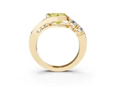 Fancy Yellow Heart Cut Diamond Bezel Bypass Ring Set in Yellow gold with Round Accents