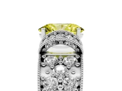 Fancy Yellow Oval Cut Diamond Milgrain Halo Pavé Engagement Ring Set in White gold with Prong Setting