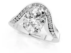 Oval Cut Diamond Solitaire Engagement Ring Set in Silver with Pavé Shoulders