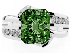 Fancy Green Radiant Cut Diamond Solitaire Ring Set in Silver with Channel Set Split Shank and Tension Prongs