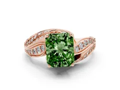 Fancy Green Radiant Cut Diamond Solitaire Ring Set in Rose gold with Layered Twist Pavé Band