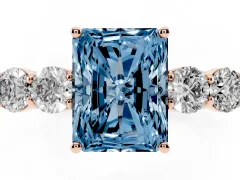 Fancy Blue Radiant Cut Diamond Five-Stone Prong Set Band Ring Set in Rose gold with Polished Band