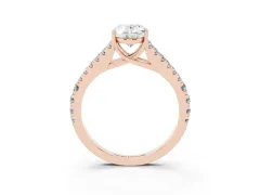 Oval Cut Diamond Split Shank Pavé Engagement Ring Set in Rose gold with Prong-Held Center Stone