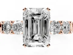 Emerald Cut Diamond Five-Stone Prong Set Engagement Ring Set in Rose gold with Channel Band