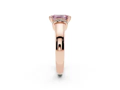 Fancy Pink Emerald Cut Diamond Pavé Band Solitaire Ring Set in Rose gold with Prong Setting