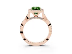 Fancy Green Radiant Cut Diamond Halo Twist Band Solitaire Ring Set in Rose gold with Prong Setting
