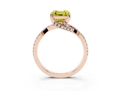 Fancy Yellow Asscher Cut Diamond Twist Pavé Solitaire Engagement Ring Set in Rose gold with Prong Setting