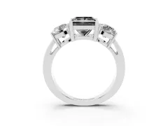 Fancy Black Princess Cut Diamond Three-Stone Ring Set in Silver with Round Side Stones and Classic Band
