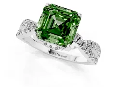 Fancy Green Asscher Cut Diamond Twist Pavé Solitaire Engagement Ring Set in Platinum with Prong Setting