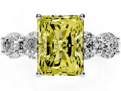 Fancy Yellow Radiant Cut Diamond Five-Stone Prong Set Ring Set in Silver with Classic Band