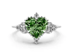 Fancy Green Heart Cut Diamond Cluster Ring Set in Silver with Beaded Band