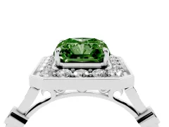 Fancy Green Radiant Cut Diamond Halo Engagement Ring Set in Silver with Twisted Band and Prong Setting