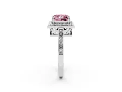 Fancy Pink Princess Cut Diamond Halo Ring Set in White gold with Accent-Lined Split Shank and Prong Setting