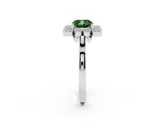 Fancy Green Cushion Cut Diamond Cluster Halo Ring Set in Platinum with Milgrain Bezel Accents and Plain Band
