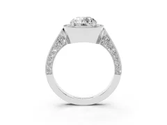 Round Cut Diamond Halo Engagement Ring Set in Silver with Accent Split Shank Band
