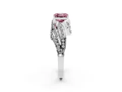 Fancy Pink Asscher Cut Diamond Solitaire Ring Set in Platinum with Layered Twist Pavé Band