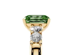 Fancy Green Emerald Cut Diamond Five-Stone Prong Set Engagement Ring Set in Yellow gold with Channel Band