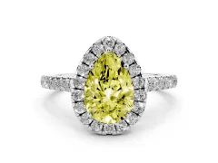 Fancy Yellow Pear Cut Diamond Halo Pavé Engagement Ring Set in Silver with Prong Setting