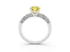 Fancy Yellow Cushion Cut Diamond Pavé Band Solitaire Ring Set in Silver with Close-Set Accent Stones and Prong Setting