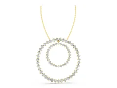 Round Diamond Double Halo Pendant Set in Yellow gold with Prong-Set Accents
