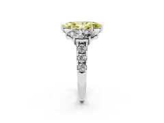 Fancy Yellow Marquise Cut Diamond Three-Stone Ring Set in White gold with Pavé Band