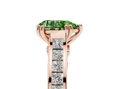 Fancy Green Pear Cut Diamond Channel Set Solitaire Engagement Ring Set in Rose gold with Prong Setting