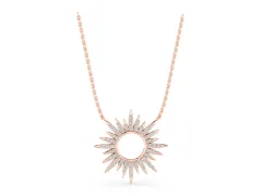 Round Cut Diamond Sunburst Pendant Set in Rose gold with Pavé Setting
