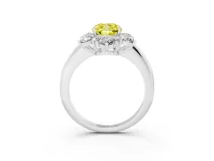 Fancy Yellow Cushion Cut Diamond Cluster Halo Ring Set in White gold with Solitaire Band and Prong Setting