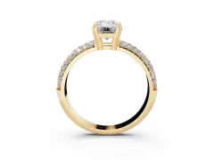 Emerald Cut Diamond Solitaire Ring Set in Yellow gold with Multi-Row Round Pavé Band and Prong Setting