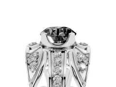 Fancy Black Round Cut Diamond Art Deco Ring Set in Silver with Pavé Split Shank