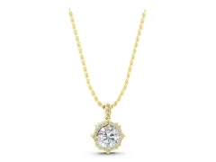 Round Diamond Halo Pendant Set in Yellow gold with Milgrain Prong Setting