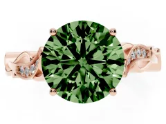 Fancy Green Round Cut Diamond Vine Band Solitaire Ring Set in Rose gold with Milgrain Prong Setting