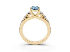 Fancy Blue Oval Cut Diamond Pavé Engagement Ring Set in Yellow gold with Prong Setting