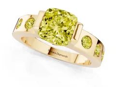 Fancy Yellow Cushion Cut Diamond Channel-Set Band Ring Set in Yellow gold with Bezel Prong Setting