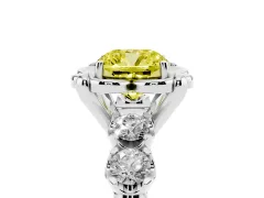 Fancy Yellow Cushion Cut Diamond Floral Halo Ring Set in Silver with Shared Prong Band