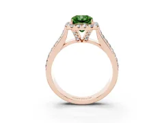Fancy Green Radiant Cut Diamond Halo Ring Set in Rose gold with Pavé Band and Raised Center Setting