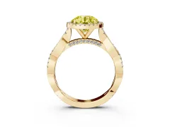 Fancy Yellow Round Cut Diamond Halo Twist Band Solitaire Ring Set in Yellow gold with Prong Setting