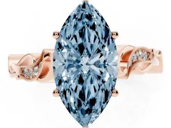 Fancy Blue Marquise Cut Diamond Vine Band Solitaire Ring Set in Rose gold with Milgrain Prong Setting