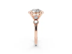 Round Cut Diamond Floral Halo Ring Set in Rose gold with Shared Prong Band
