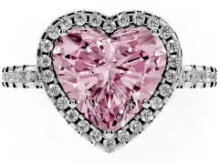 Fancy Pink Heart Cut Diamond Halo Ring Set in Silver with Pavé Shoulders and Halo-Framed Center