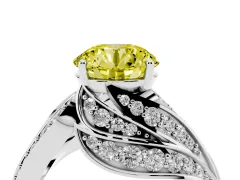 Fancy Yellow Round Cut Diamond Solitaire Ring Set in Platinum with Layered Twist Pavé Band