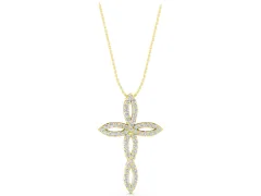 Marquise Diamond Pavé Cross Pendant Set in Yellow gold with Tapered Arms