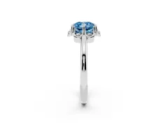 Fancy Blue Cushion Cut Diamond Round Cluster Halo Ring Set in Platinum with Solitaire Band and Prong Setting