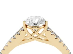 Pear Cut Diamond Split Shank Pavé Engagement Ring Set in Yellow gold with Prong-Held Center Stone