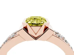 Fancy Yellow Emerald Cut Diamond Wide Channel Set Band Ring Set in Rose gold with Bezel Setting