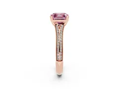 Fancy Pink Asscher Cut Diamond Split Shank Pavé Engagement Ring Set in Rose gold with Prong-Set Center Stone
