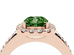 Fancy Green Cushion Cut Diamond Pavé Halo Ring Set in Rose gold with Prong Setting