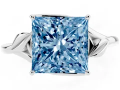 Fancy Blue Princess Cut Diamond Solitaire Ring Set in Platinum with Polished Twist Band